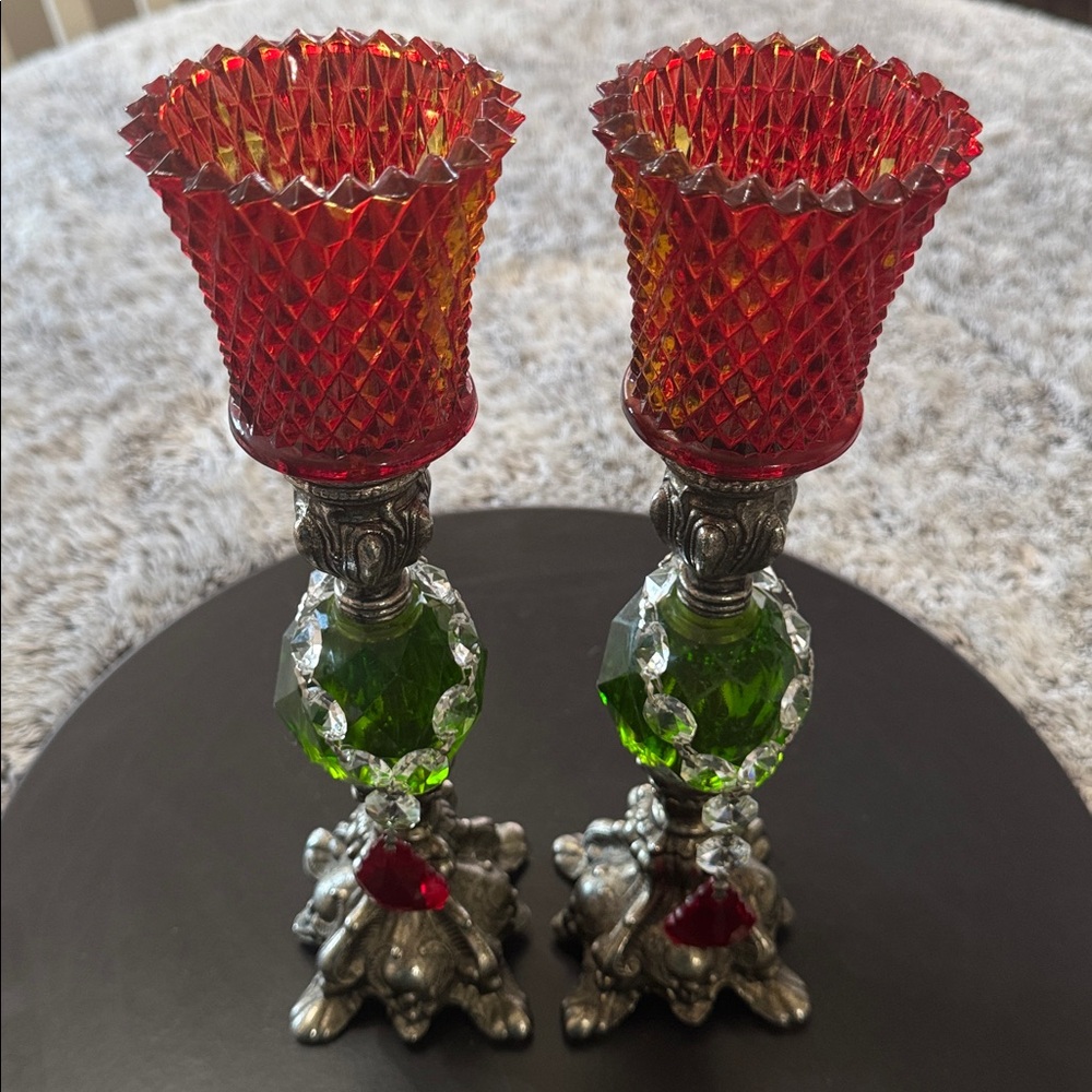 Hollywood‎ Regency Green Lucite 8" Candlestick Holders Candles Mid Century Pair - Picture 14 of 15